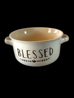 Blessed Ceramic Serving/Soup Bowl - Cream with Brown Lettering